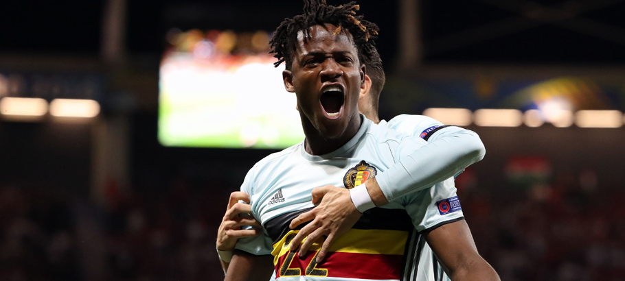 Belgium's Michy Batshuayi celebrates after scoring the 0-2 goal during a soccer game between Belgian national soccer team Red Devils and Hungary, in the round of 16 of the UEFA Euro 2016 European Championships, on Sunday 26 June 2016, in Toulouse, France. The Euro2016 tournament is taking place from 10 June to 10 July. Photo : Fahy / Belga / Icon Sport