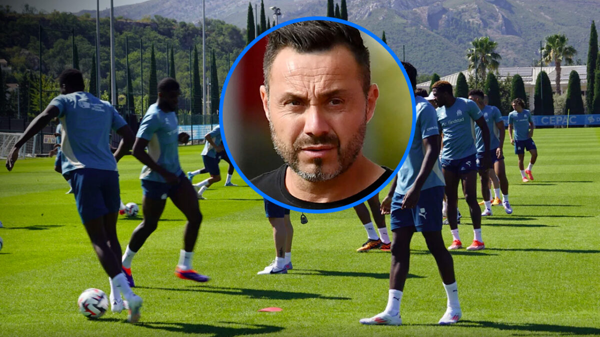 L'entraineur de l'OM Roberto De Zerbi à l'entraînement avec ses joueurs au centre Rober Louis Dreyfus.